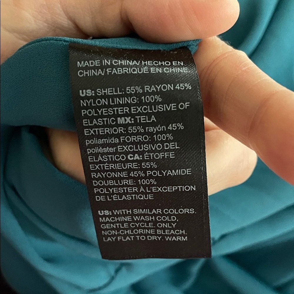 White House Black Market burnout smocked dress Teal and Gold Long Sleeve Dress - Picture 15 of 15